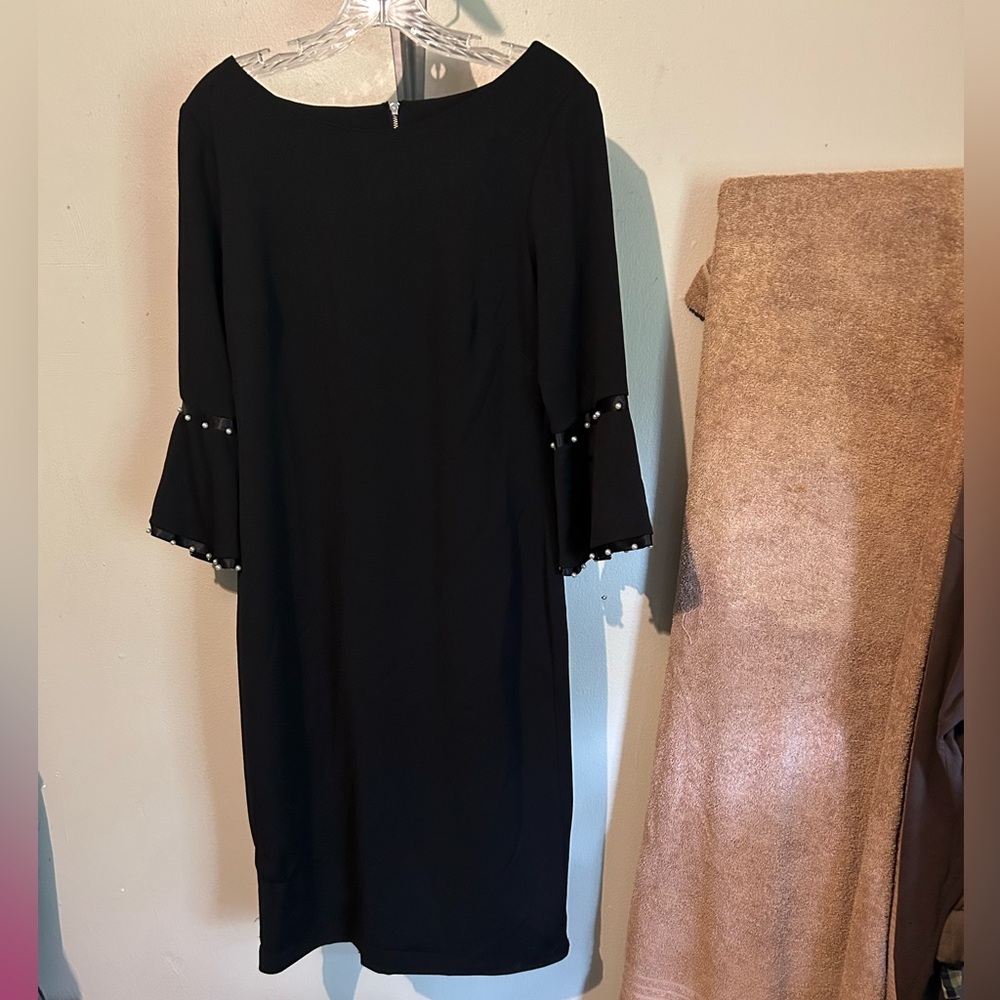Elegant Black Dress with Pearl Accents. NWOT